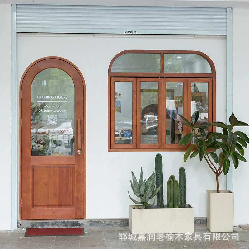 老榆木套间门复古农舍推拉门新中式实木平开门茅草屋庭院门双开门