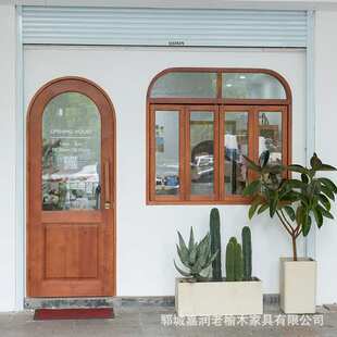 老榆木套间门复古农舍推拉门新中式实木平开门茅草屋庭院门双开门