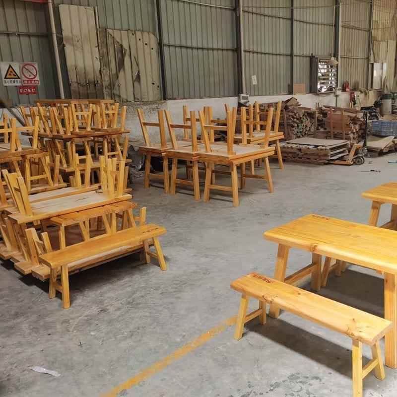 加厚木屋烧烤桌椅烤肉长方行桌凳面馆小方桌商用饭店实木桌椅组合