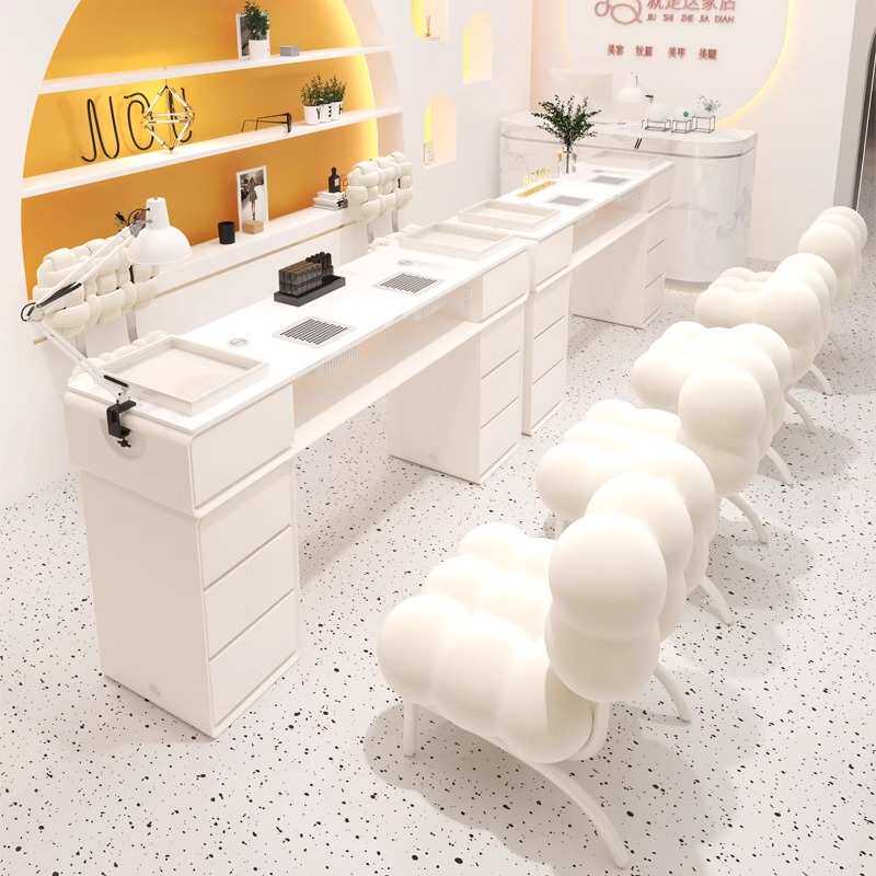 新款黑色美甲桌带吸尘器烤灯单人美甲桌椅套装两人美甲店专用桌子