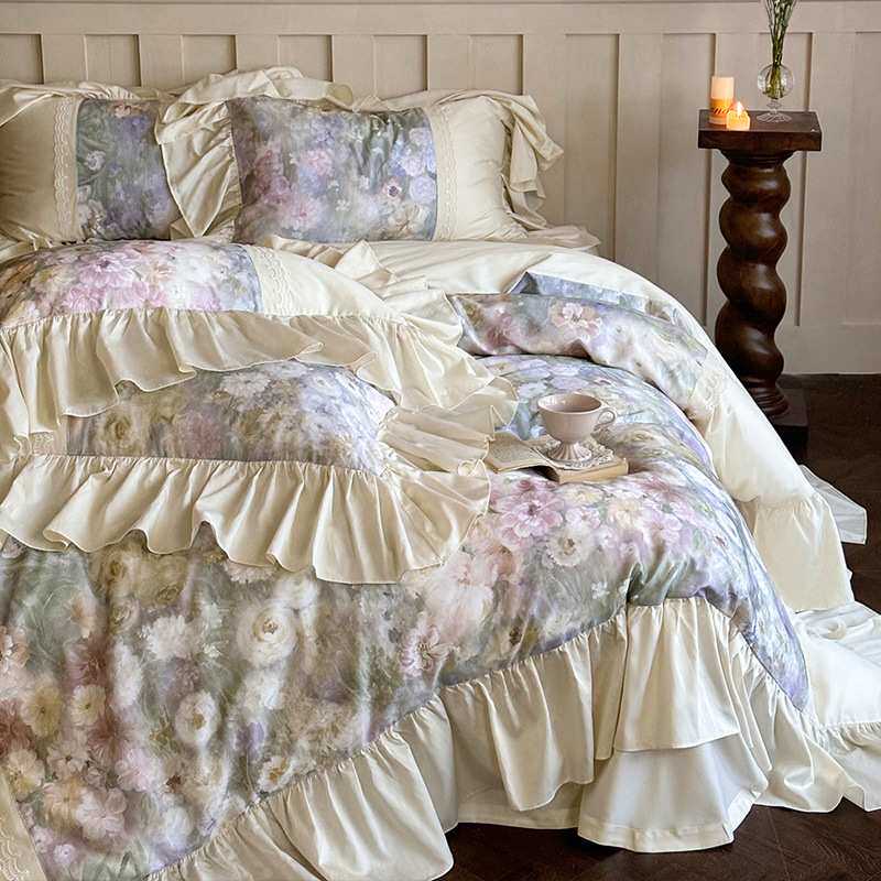 法式少女心天丝棉磨毛秋冬床单四件套加厚印花被套罩保暖床上用品