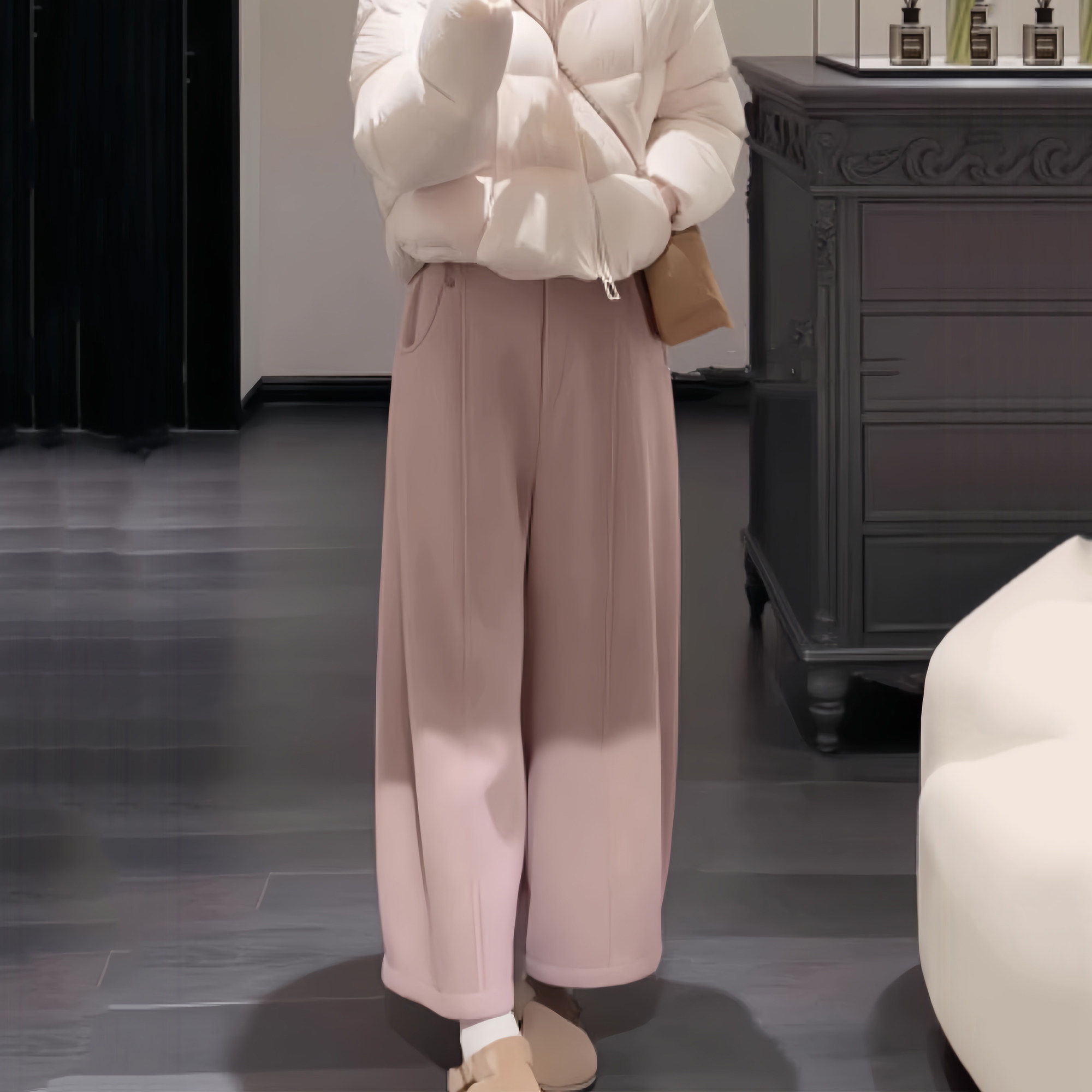 粉色加绒运动裤子女冬季2025新款今年流行爆款超火巨好看阔腿卫裤,女装/女士精品,大码裤装,淘宝优惠券,粉丝福利购,淘宝优惠卷