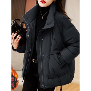 鸭鸭今年流行爆款红色羽绒棉服女款2025新款冬季加厚设计感棉衣外