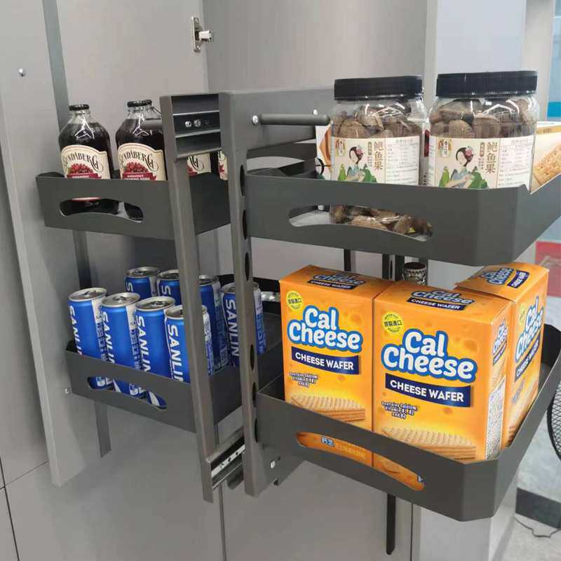 橱柜转角拉篮 转角柜全开小怪物平移旋转架双层抽屉式飞碟拉篮