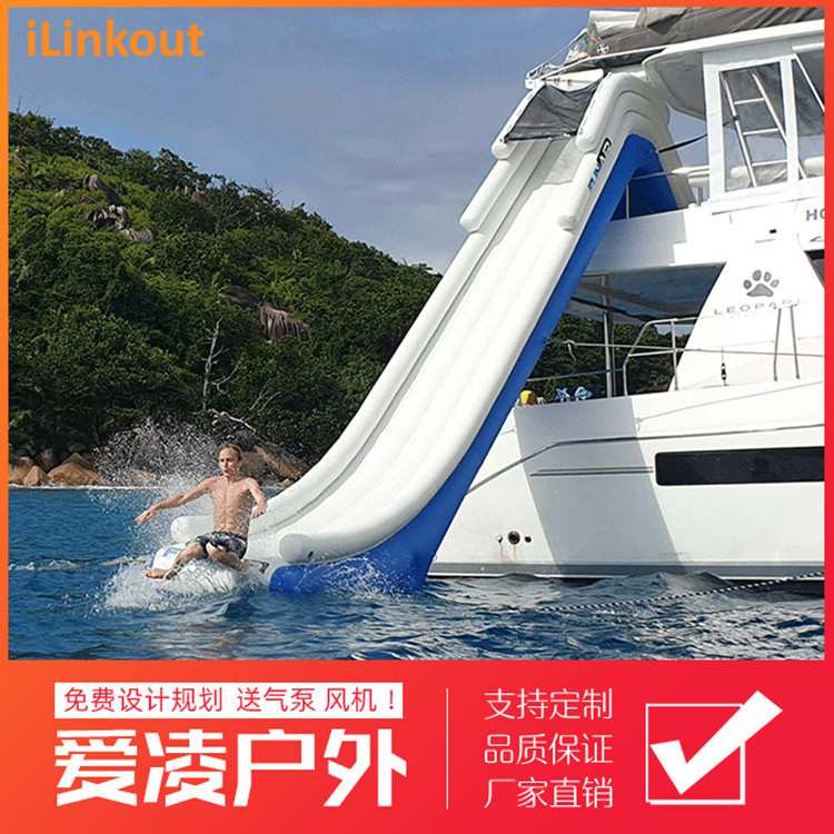 大型海上游艇充气平台配套遮阳多人沙发式吧台海上浮排海上娱乐