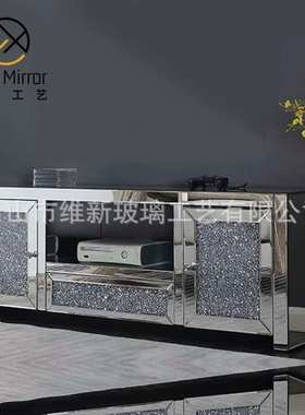 跨境镜面电视柜现代简约落地柜客厅酒店墙柜轻奢墙壁柜tv cabinet