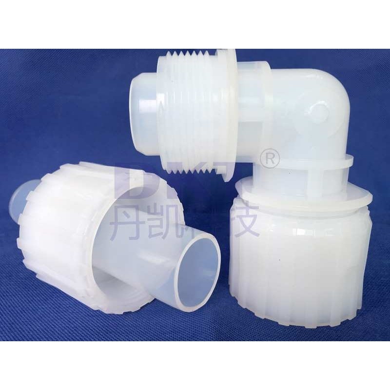 厂家PFA水管气动防水电缆固定外牙弯接头耐腐蚀高温扩口入珠