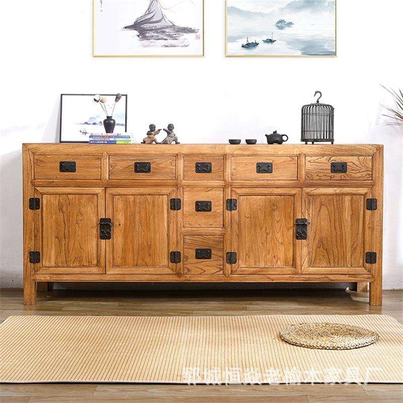 老榆木储物柜长方形双开餐边柜抽拉式斗柜靠墙整理柜复古收纳柜