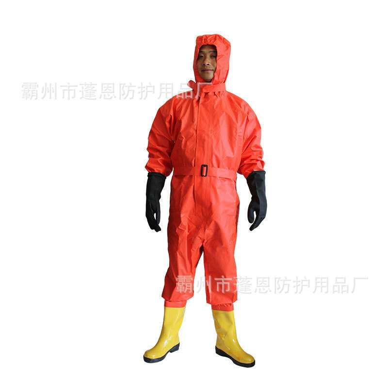 二级化学防化服连体式半封闭式防护服红色轻型工作服救生器材