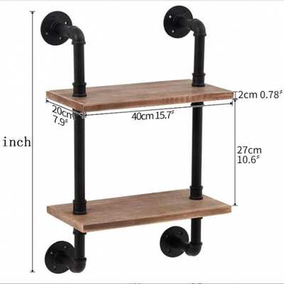 工业管道浮动浴室架乡村木梯子书架壁挂式乡村木架客厅装饰架