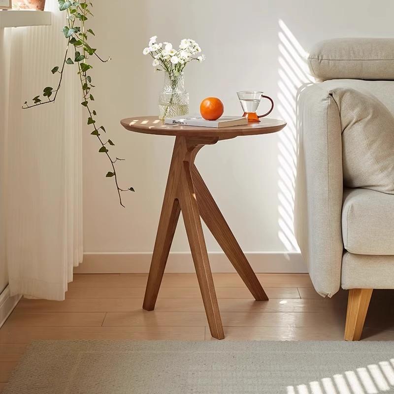 北欧实木边几创意圆形茶几新款简约小户型客厅阳台小圆桌复古角几