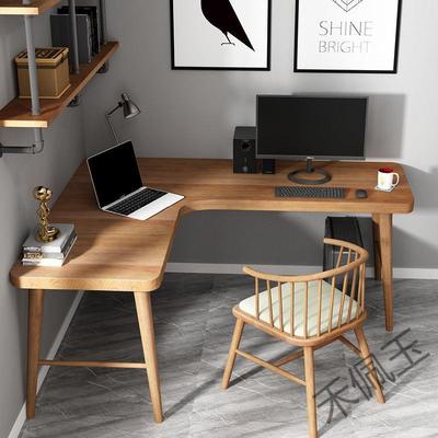 转角写字台纯书桌书架置物架组合拐角桌子公学习桌