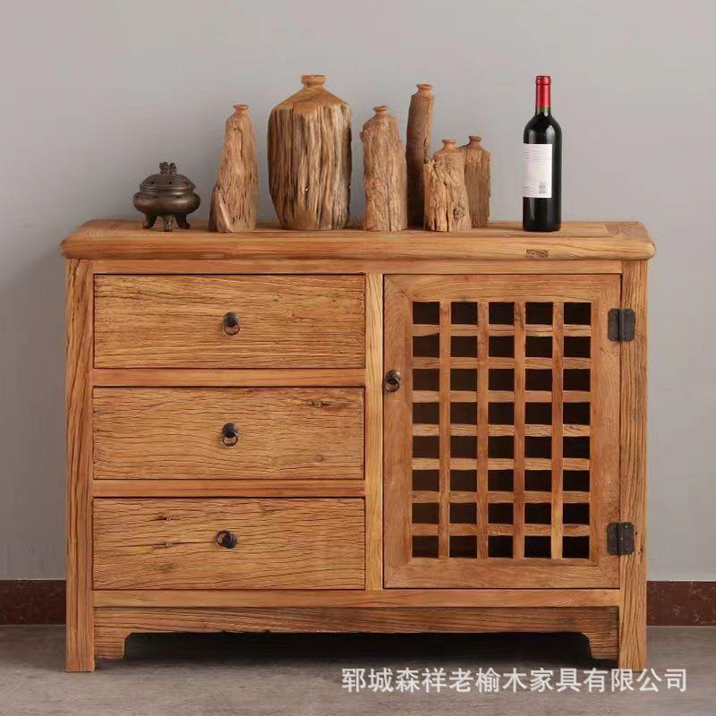 老榆木餐边柜实木储物柜中式靠墙餐厅收纳柜茶水柜双门柜家用边柜