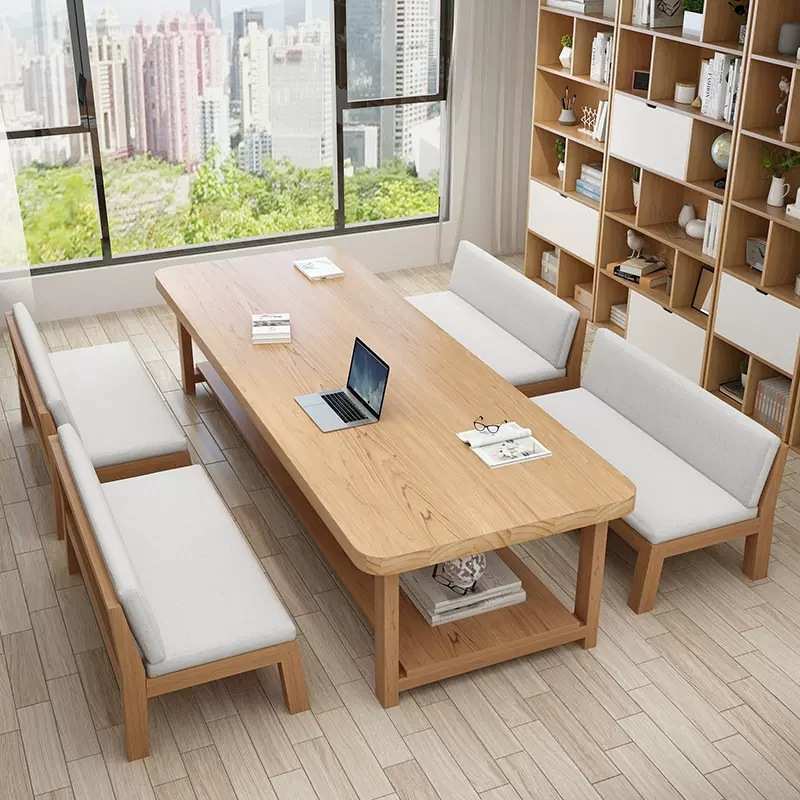 严选全实木大书桌工作室洽谈室休息区会议桌办公室多人电脑办公桌