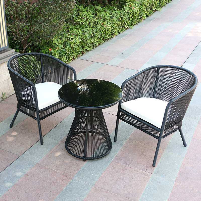 户外桌椅三件套庭院花园阳台家具商用露台藤椅组合广场咖啡厅桌椅