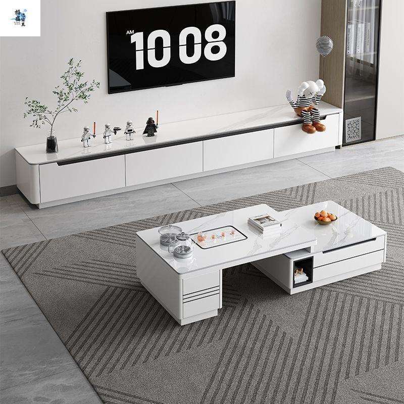 新款岩板功夫泡茶几家用伸缩客厅茶台一体轻奢现代电视柜组合