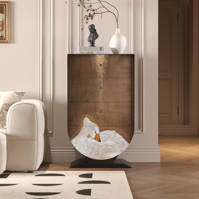 法式复古实木天鹅四斗柜家用客厅玄关柜卧室沙发边柜靠墙储物柜