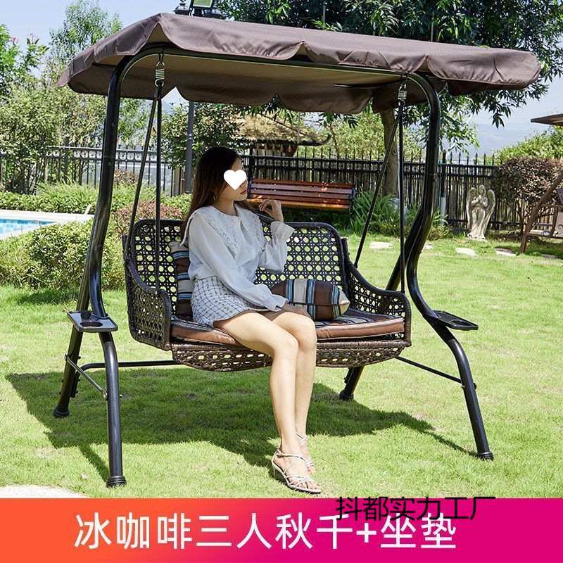 新款户外秋千庭院荡秋千室外双人吊床室内小院摇篮家用花园铁艺摇
