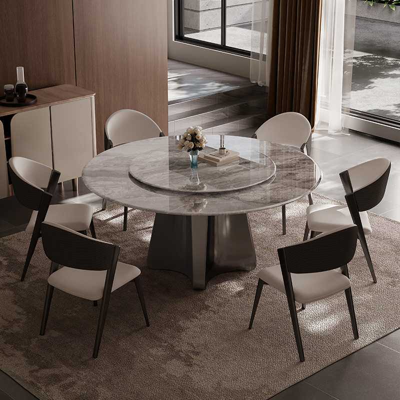 2025新款大理石餐桌天然超晶石圆桌意式轻奢微晶石铂金钻奢石餐桌