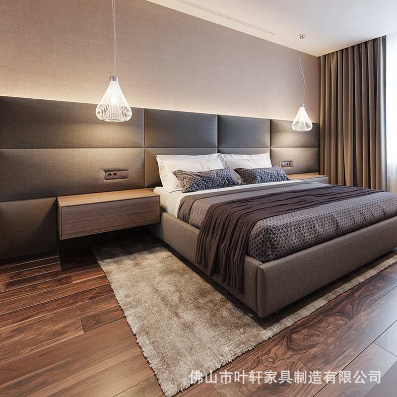 佛山厂家现代简约星级酒店家具标间全套宾馆床公寓床屏床头床架子