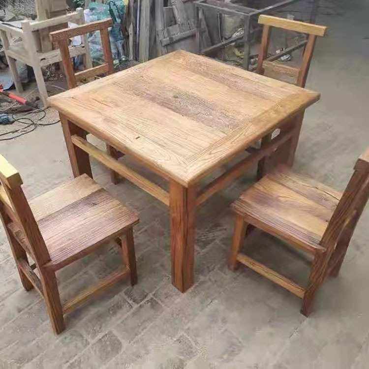 老榆木实木方桌餐桌茶桌风化旧木板八仙桌复古禅意民宿饭店餐桌