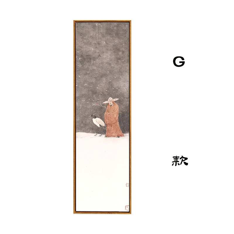 新中式装饰画玄关过道荷花挂画楼梯走廊竖版壁画棋牌茶室禅意画图片