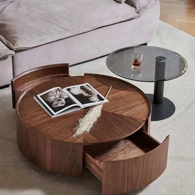 意式极简圆形茶几家用轻奢小户型实木茶台网红简约现代电视柜组合