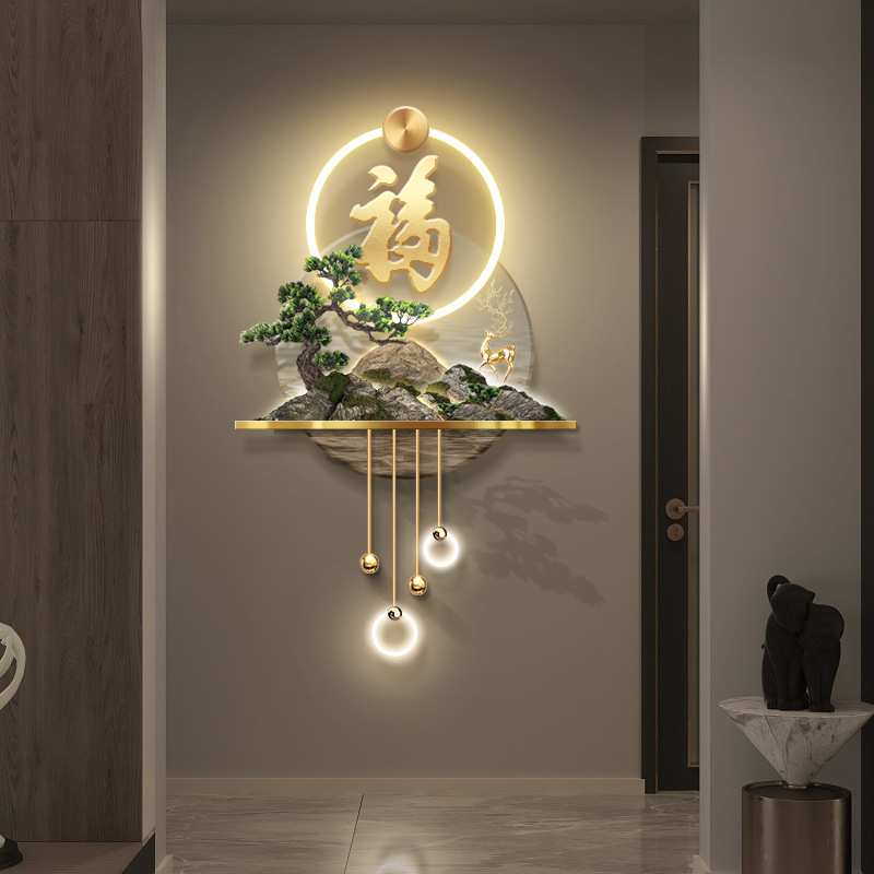 3d立体玄关壁画走廊尽头新中式发财树福字挂画过道led高档装饰画图片