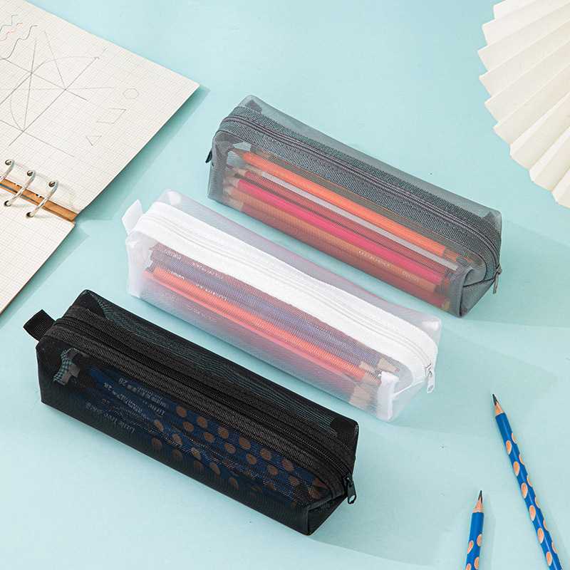 透明网纱笔袋简约立体收纳袋学生考试专用便携铅笔袋大容量文具袋