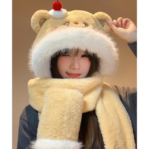 可爱奶油蛋糕小熊毛绒帽