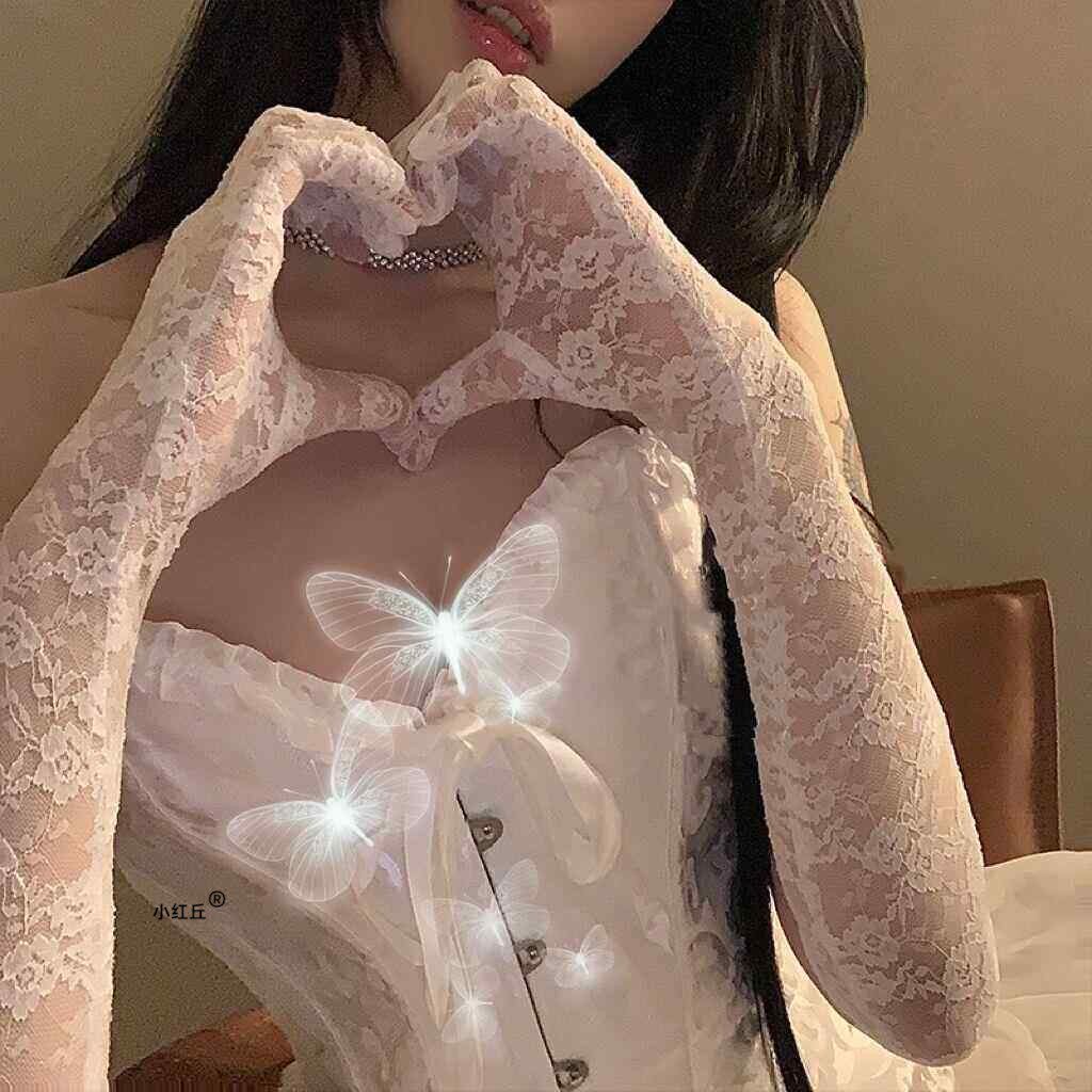 性感女孩白色蕾丝手套Y2K芭蕾风格亚文化Cos手袖Yabi洛丽塔袖网眼