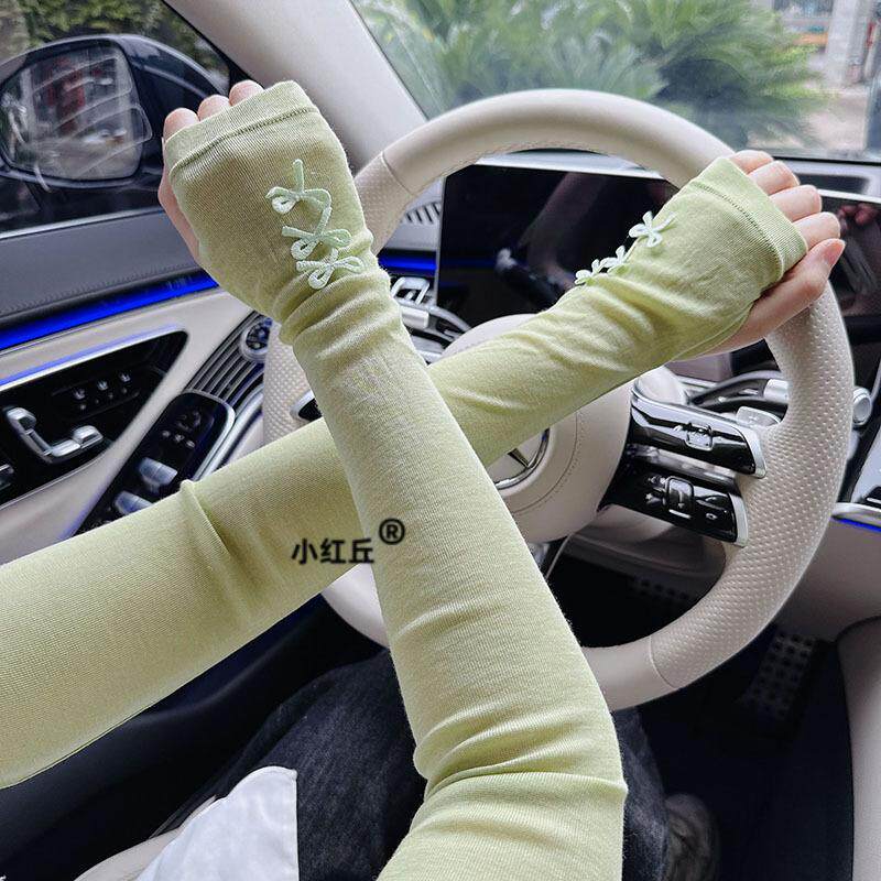 蚕丝莱赛尔超柔软舒适蝴蝶结紧身装饰冰袖女春夏防晒袖套新品长款