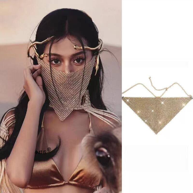 网红直播面纱敦煌波西米亚女神时尚莱茵石闪光面膜半脸钻石个性化