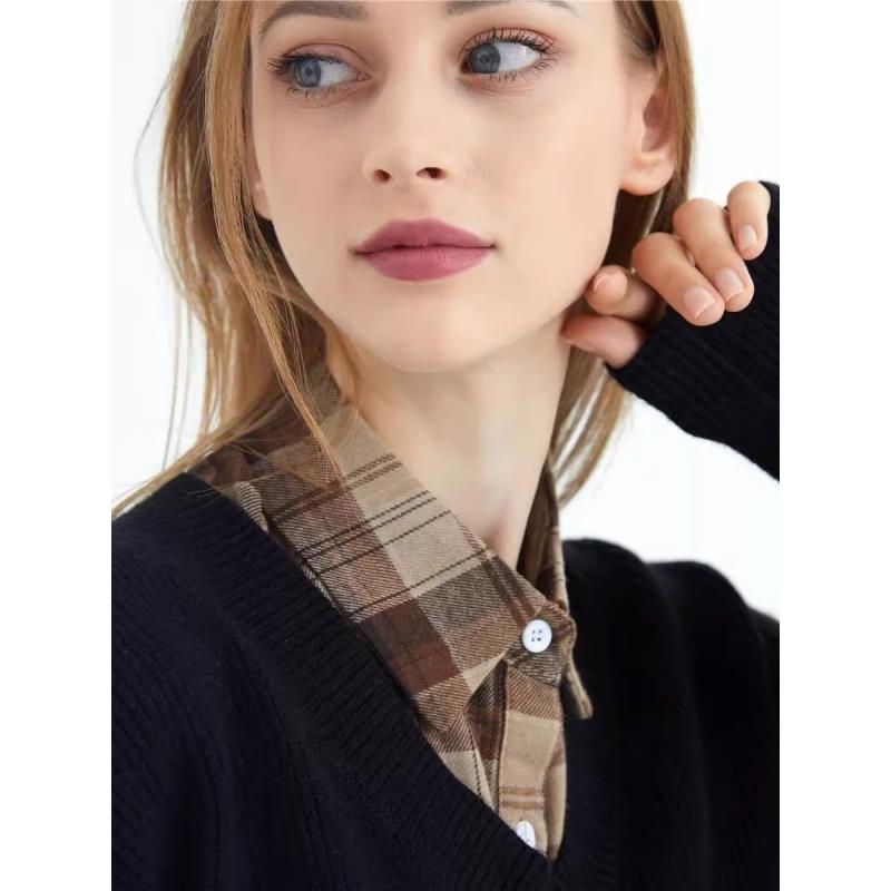 配毛衣的领子格子衬衣假领子显气质荷叶边立领格子假领女秋冬内搭