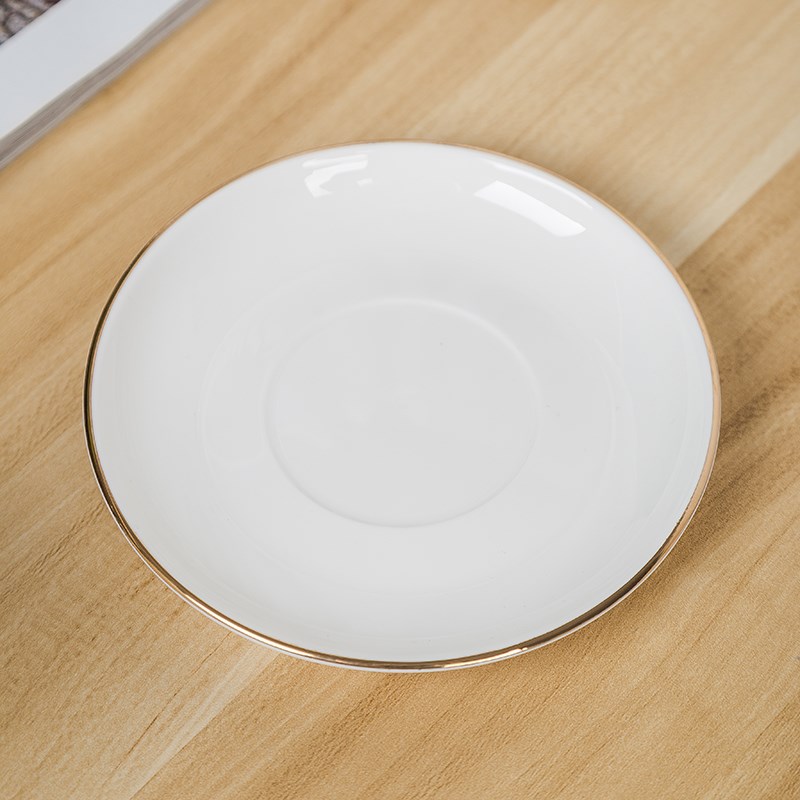 骨瓷描金茶杯托隔热杯碟子会议办公杯配套配件瓷纯白陶瓷杯碟