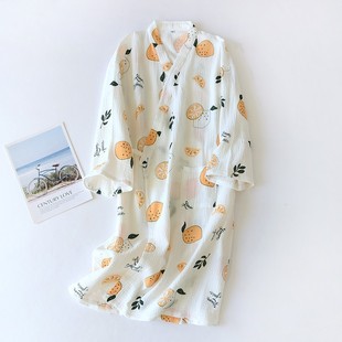 汉服桑拿汗蒸服中长裙 纯棉双层棉纱睡裙中式 春夏日式 和服睡袍薄款