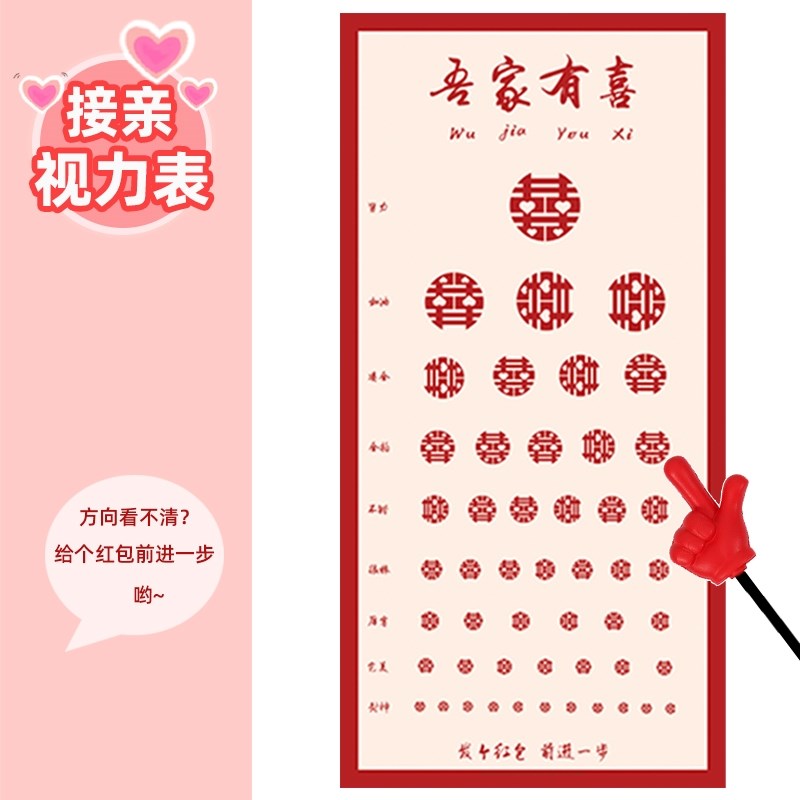 接亲游戏道具创意视力表结婚堵门创意认喜字图拦堵门整蛊伴郎新郎