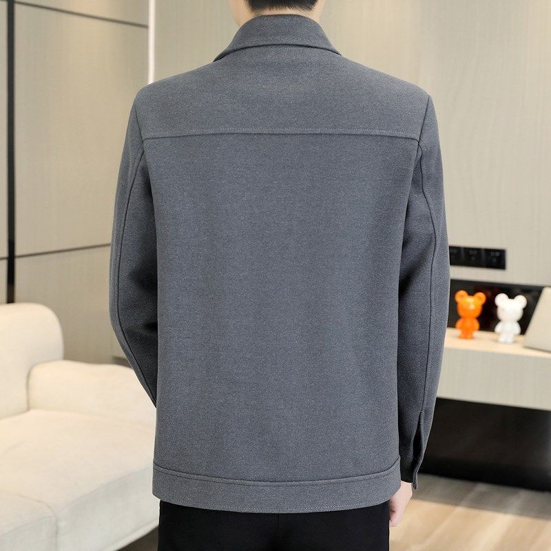 春秋季男士高档夹克外套翻领休闲呢子上衣时尚百搭男装毛呢茄克衫