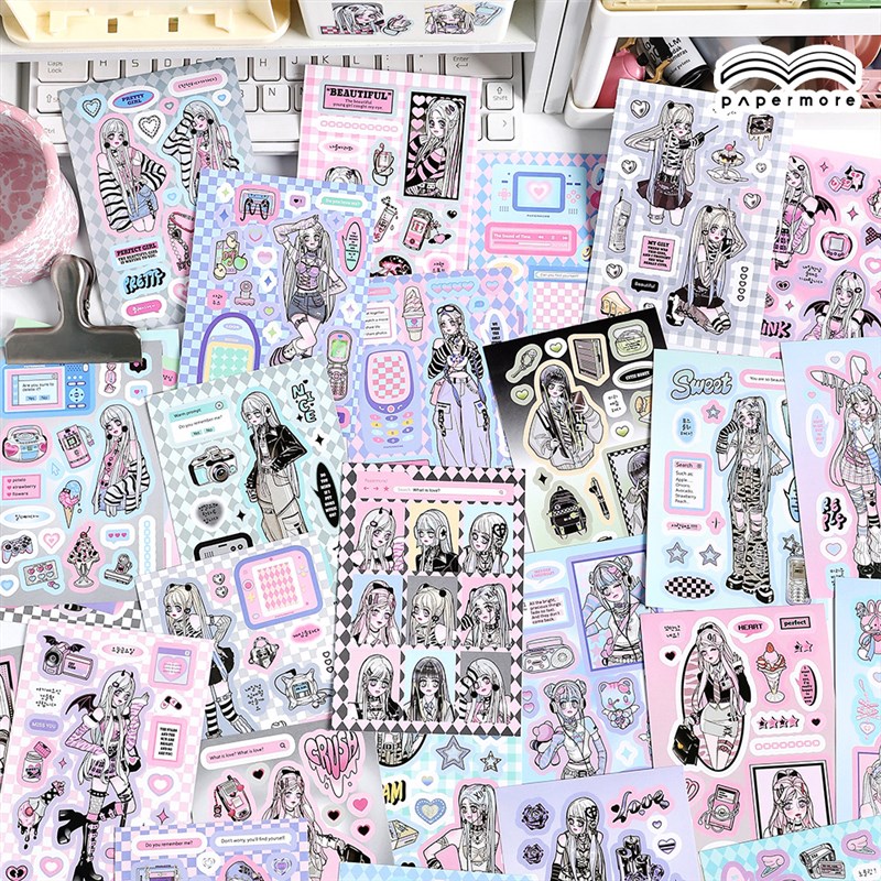 幻想症少女手账贴纸本可爱女孩爱心盐系咕卡手帐拼贴装饰素材贴画