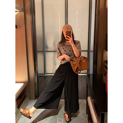 NAZ那子大码2024夏季新款凉凉垂感阔腿九分裙裤胖mm薄款直筒裤女