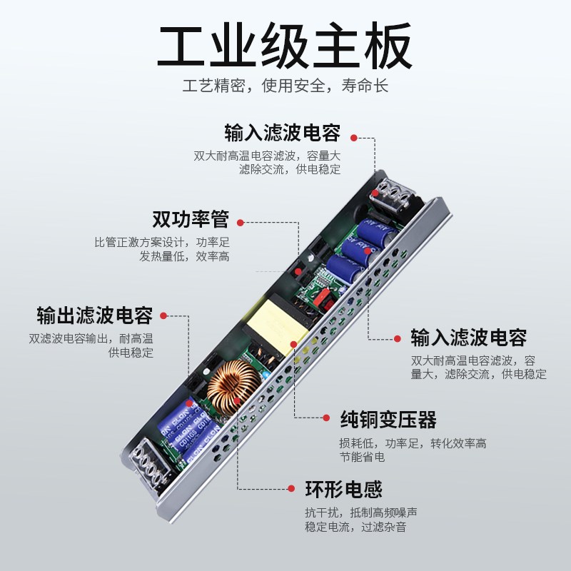 低压12V灯带超薄变压器led开关电源220转24v线形灯室内静音变压器