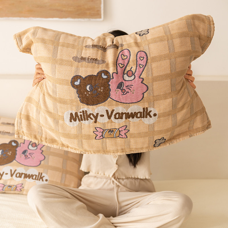 玩伴枕巾纯棉纱布可爱女家用柔软男情侣枕头毛巾吸汗透气防头油,床上用品,枕巾,淘宝优惠券,粉丝福利购,淘宝优惠卷