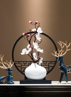 新中式屏风禅意家居花瓶鹿摆件客厅茶几电视柜复古典中国风装饰品