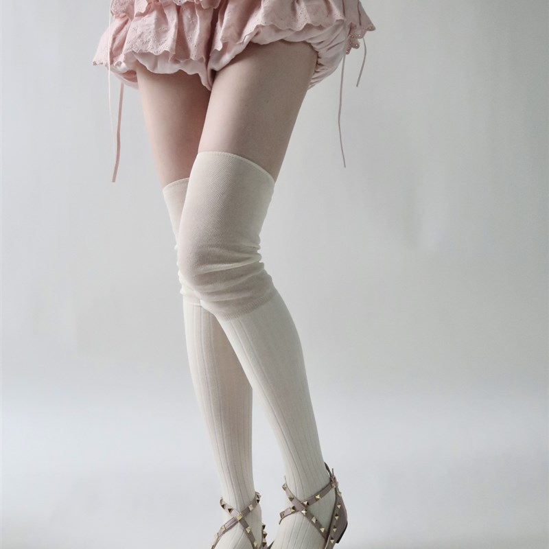 陆甜茶 袜子女长筒袜春秋搭长靴过膝袜韩国大腿袜拼接泡泡袜