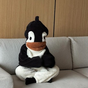 企鹅睡衣卡通动物分体两件套亲子儿童加厚套装男女童中大保暖连帽