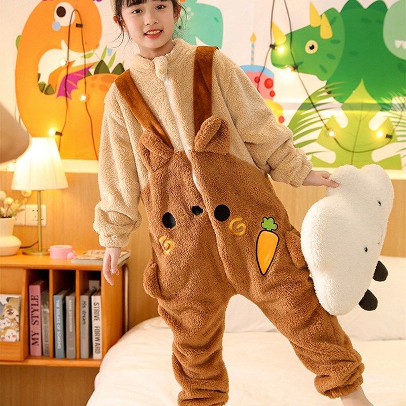 儿童分腿睡袋春夏款空调房男女宝宝中大童成人珊瑚绒防踢被家居服