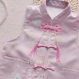 女童马甲春秋新品新中式唐装盘扣马夹中国风洋气童装时髦新款潮童