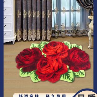 手工大4朵粉红玫瑰2米室内毛毯 优质紫色家用卧室结婚地毯时尚