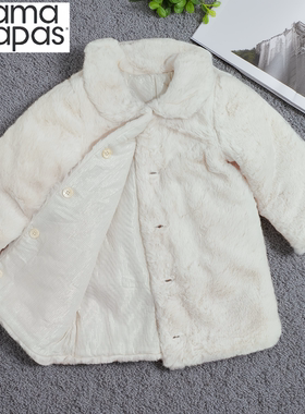 mamas&papas外贸原单童装冬乳白色毛茸茸外套仿皮草大衣女童保暖