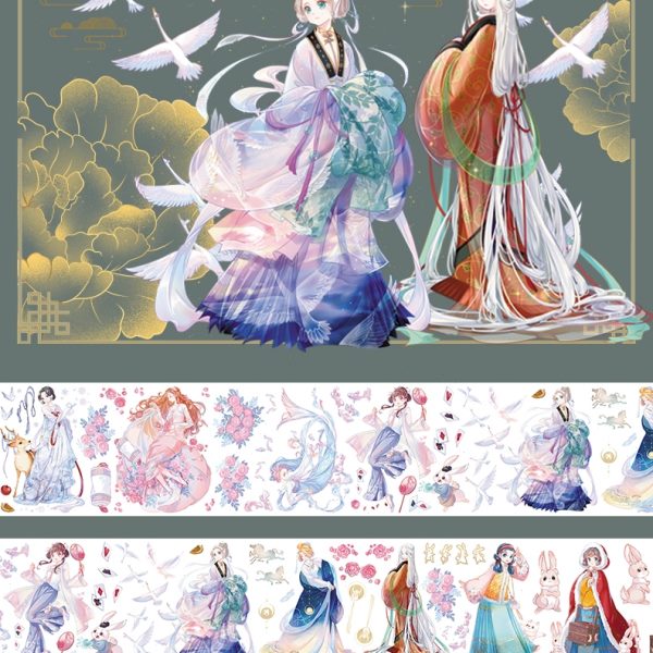 古风胶带人物合集中国风少女仙气造景叻普哒文创手账pet白墨整卷